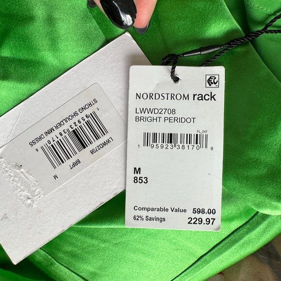 NWT Frame Silk Mini Dress in Bright Peridot Sz Medium Strong Padded Shoulder - Picture 4 of 10